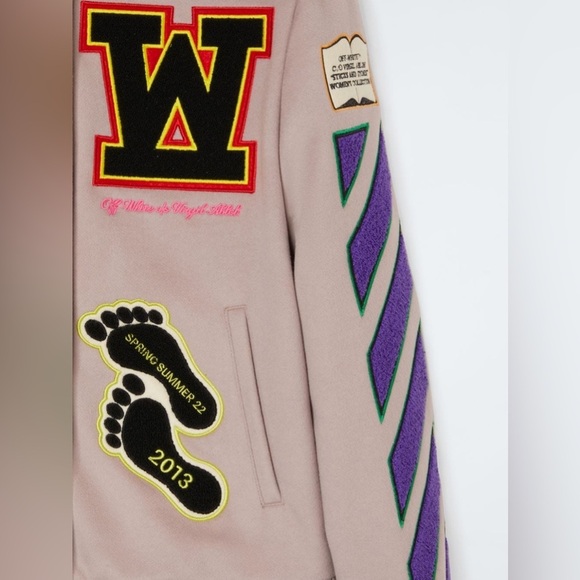 OFF WHITE Varsity Bomber Jacket with Patches - Picture 3 of 7